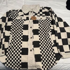 Long sleeve checkered button up shacket
